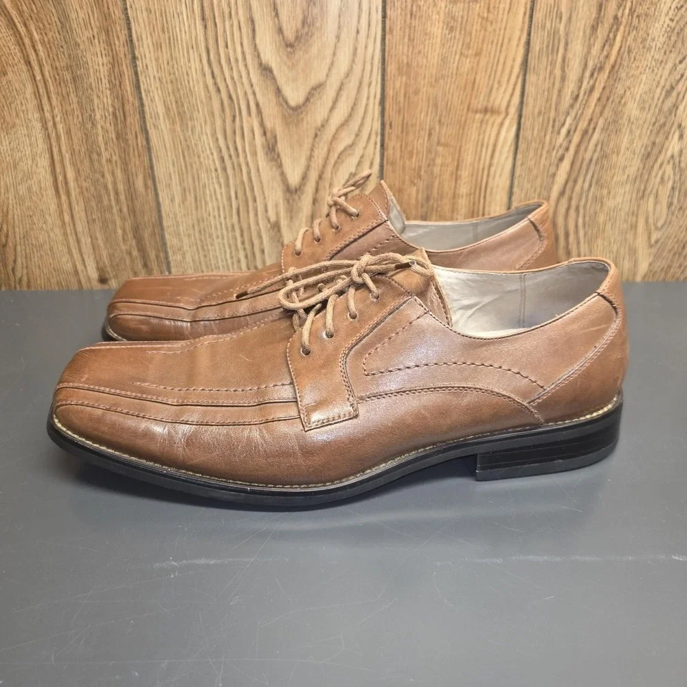 Stacy Adams‎ Shoes Men 9.5M Brown Leather Square Toe Oxford Derby Dress 23274-03